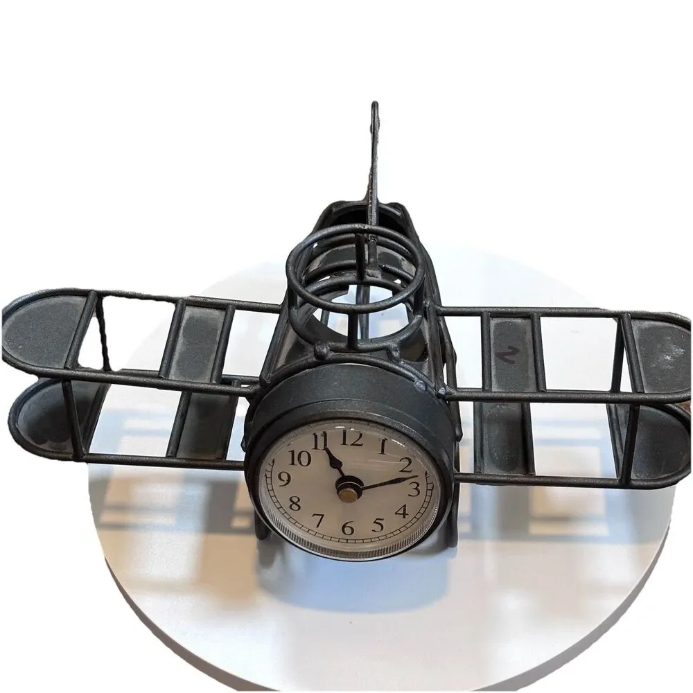 Timex Mini-Clock Plane Silver Desktop Pencil Holder Office Aviation Collectible